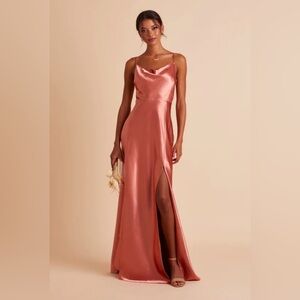 Birdy Grey Lisa Long Dress in Shiny Satin Terracotta